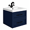 Trafalgar Wall Hung Vanity - Matt Blue - 500mm 2 Drawer with Matt Black Handles