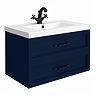 Trafalgar Wall Hung Vanity - Matt Blue - 800mm 2 Drawer with Matt Black Handles