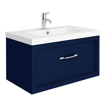 Period Bathroom Co. Wall Hung Vanity - Matt Blue - 800mm 1 Drawer with Chrome Handle  Profile Large 