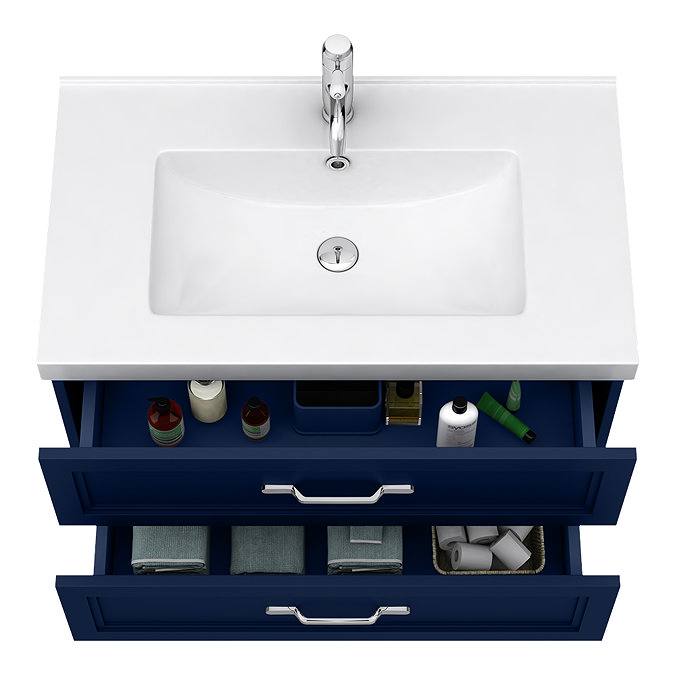 Period Bathroom Co. Wall Hung Vanity - Matt Blue - 800mm 2 Drawer with Chrome Handles  Profile Large