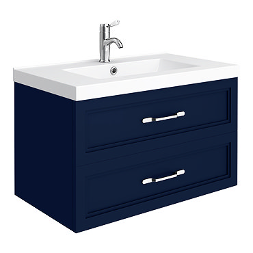 Period Bathroom Co. Wall Hung Vanity - Matt Blue - 800mm 2 Drawer with Chrome Handles  Profile Large