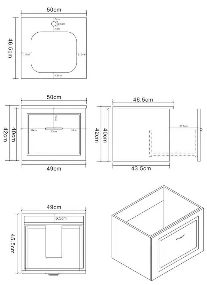 Trafalgar Wall Hung Vanity - Matt Grey - 500mm 1 Drawer with Brushed Brass Handle