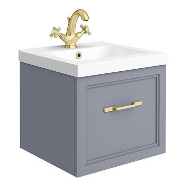 Trafalgar Wall Hung Vanity - Matt Grey - 500mm 1 Drawer with Brushed Brass Handle