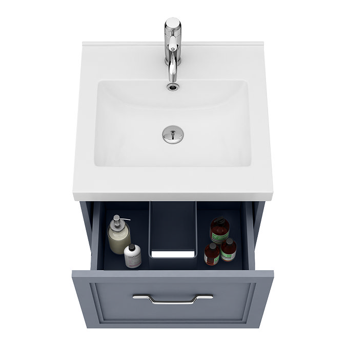 Period Bathroom Co. Wall Hung Vanity - Matt Grey - 500mm 1 Drawer with Chrome Handle Profile Large