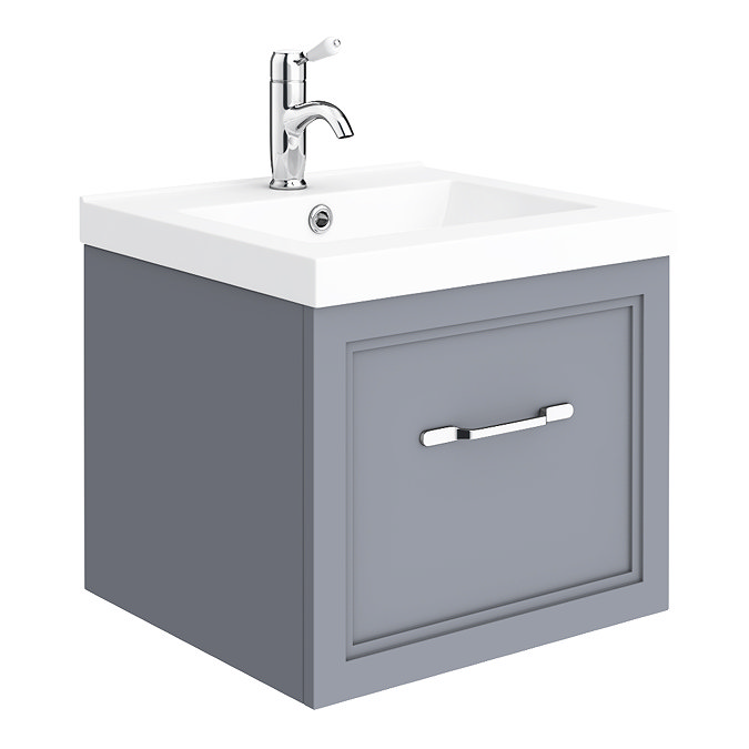 Period Bathroom Co. Wall Hung Vanity - Matt Grey - 500mm 1 Drawer with Chrome Handle Large Image