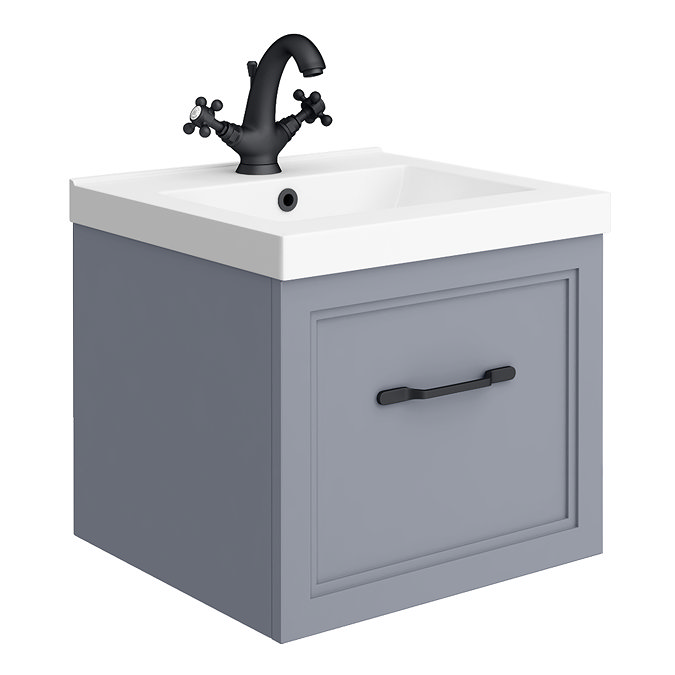 Trafalgar Wall Hung Vanity - Matt Grey - 500mm 1 Drawer with Matt Black Handle