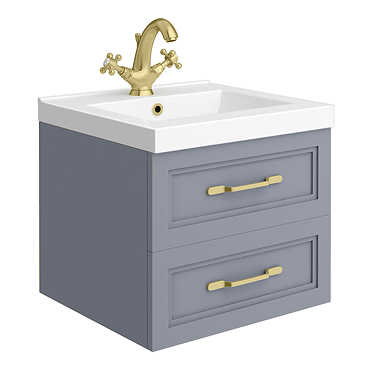 Trafalgar Wall Hung Vanity - Matt Grey - 500mm 2 Drawer with Brushed Brass Handles