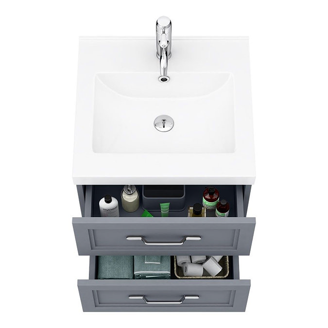Period Bathroom Co. Wall Hung Vanity - Matt Grey - 500mm 2 Drawer with Chrome Handles Profile Large