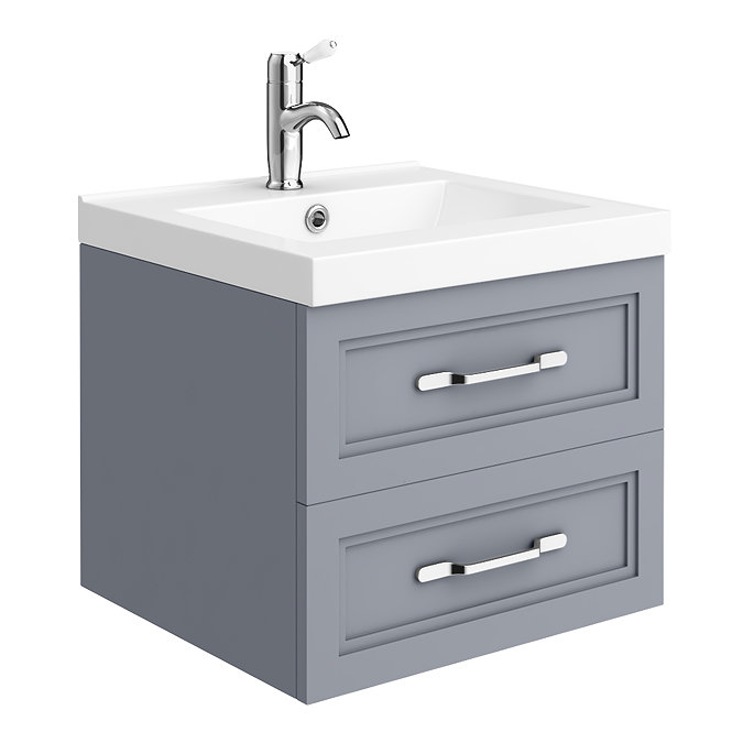 Period Bathroom Co. Wall Hung Vanity - Matt Grey - 500mm 2 Drawer with Chrome Handles Large Image