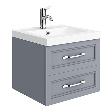 Period Bathroom Co. Wall Hung Vanity - Matt Grey - 500mm 2 Drawer with Chrome Handles  Profile Large
