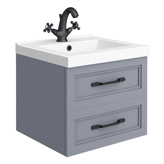 Trafalgar Wall Hung Vanity - Matt Grey - 500mm 2 Drawer with Matt Black Handles