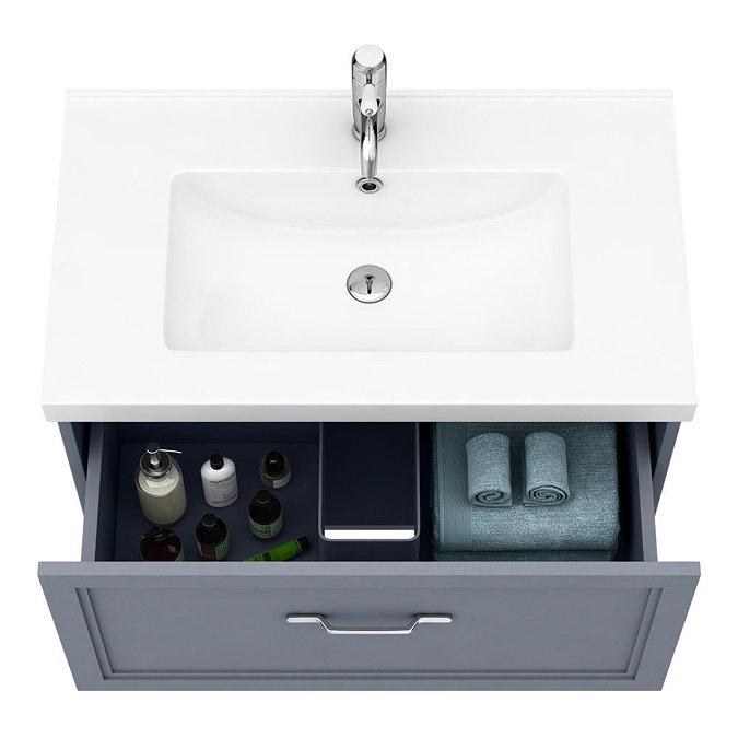 Period Bathroom Co. Wall Hung Vanity - Matt Grey - 800mm 1 Drawer with Chrome Handle Profile Large