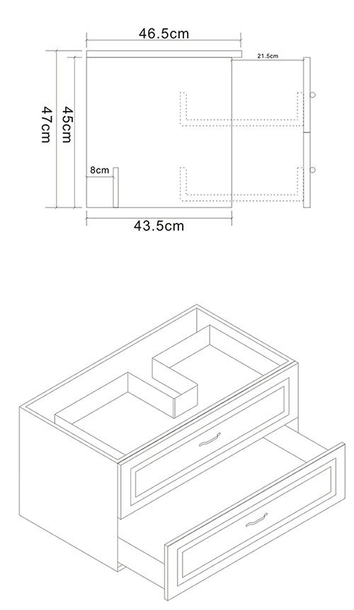 Trafalgar Wall Hung Vanity - Matt Grey - 800mm 2 Drawer with Brushed Brass Handles