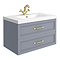 Trafalgar Wall Hung Vanity - Matt Grey - 800mm 2 Drawer with Brushed Brass Handles