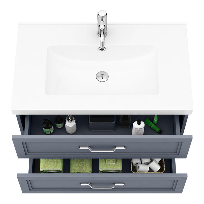 Period Bathroom Co. Wall Hung Vanity - Matt Grey - 800mm 2 Drawer with Chrome Handles Profile Large