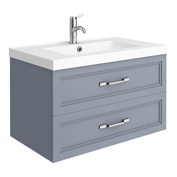 Period Bathroom Co. Wall Hung Vanity - Matt Grey - 800mm 2 Drawer with Chrome Handles Large Image