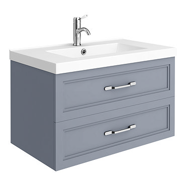 Period Bathroom Co. Wall Hung Vanity - Matt Grey - 800mm 2 Drawer with Chrome Handles  Profile Large