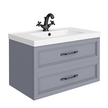 Trafalgar Wall Hung Vanity - Matt Grey - 800mm 2 Drawer with Matt Black Handles