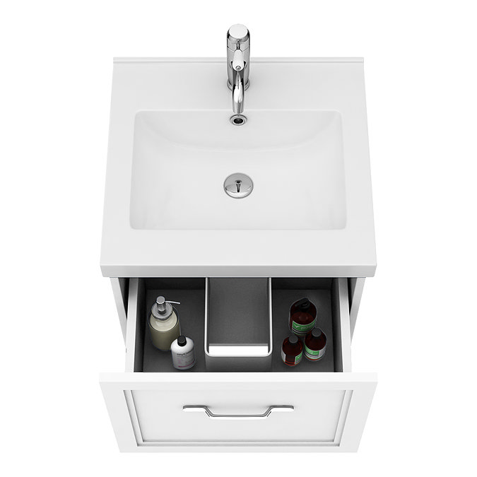 Period Bathroom Co. Wall Hung Vanity - Matt White - 500mm 1 Drawer with Chrome Handle  Profile Large
