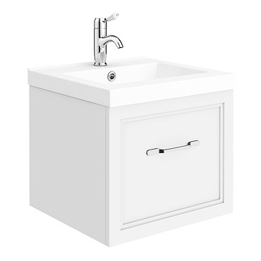 Period Bathroom Co. Wall Hung Vanity - Matt White - 500mm 1 Drawer with Chrome Handle  Profile Large