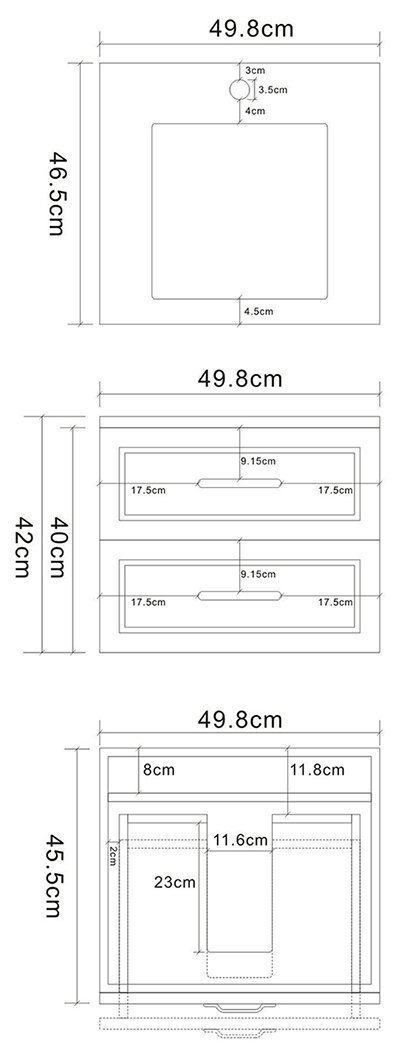 Trafalgar Wall Hung Vanity - Matt White - 500mm 2 Drawer with Brushed Brass Handles