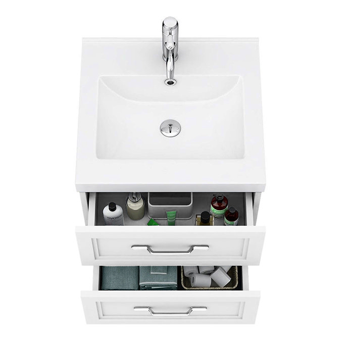 Period Bathroom Co. Wall Hung Vanity - Matt White - 500mm 2 Drawer with Chrome Handles  Profile Larg