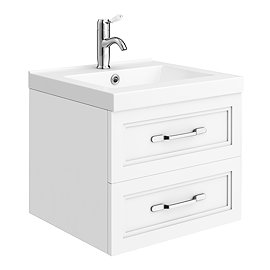 Period Bathroom Co. Wall Hung Vanity - Matt White - 500mm 2 Drawer with Chrome Handles Large Image