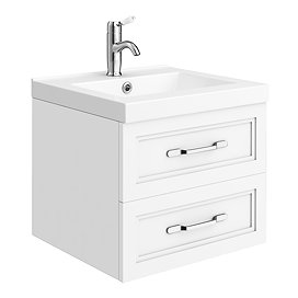 Period Bathroom Co. Wall Hung Vanity - Matt White - 500mm 2 Drawer with Chrome Handles Large Image