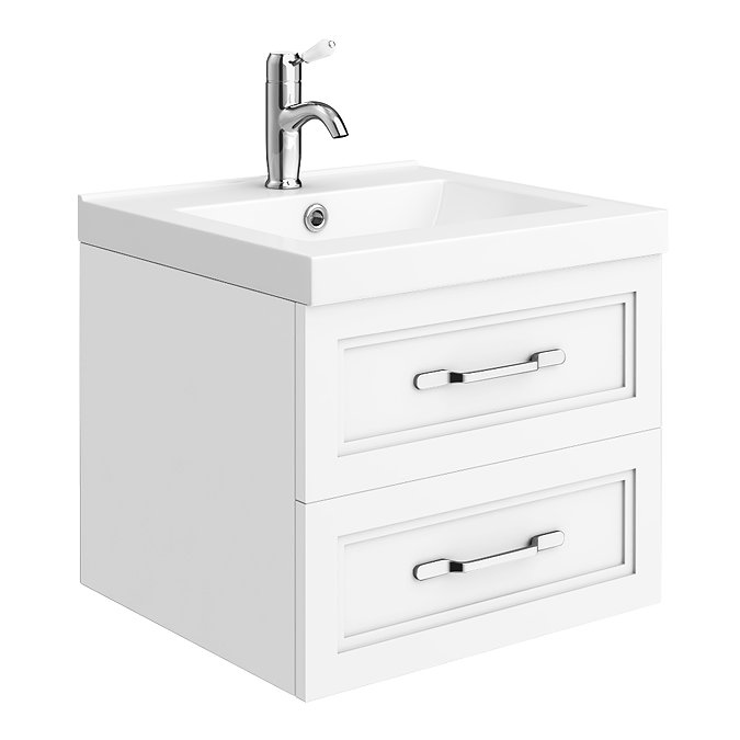 Period Bathroom Co. Wall Hung Vanity - Matt White - 500mm 2 Drawer with Chrome Handles Large Image