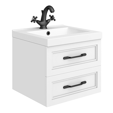 Trafalgar Wall Hung Vanity - Matt White - 500mm 2 Drawer with Matt Black Handles