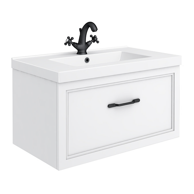 Trafalgar Wall Hung Vanity - Matt White - 800mm 1 Drawer with Matt Black Handle