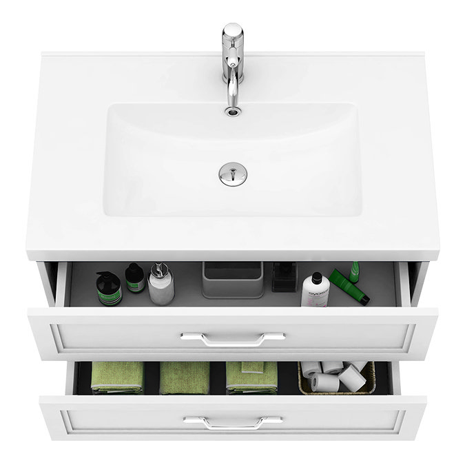 Period Bathroom Co. Wall Hung Vanity - Matt White - 800mm 2 Drawer with Chrome Handles  Profile Larg