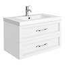 Period Bathroom Co. Wall Hung Vanity - Matt White - 800mm 2 Drawer with Chrome Handles Large Image
