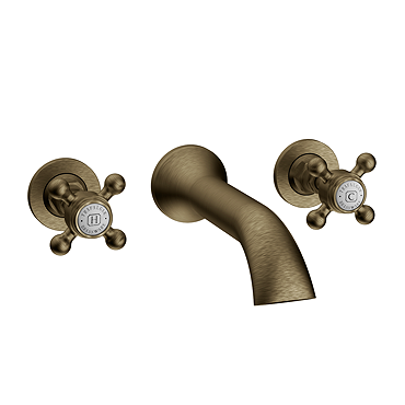 Trafalgar Wall Mounted Basin Spout and Crosshead Stop Taps - Antique Brass