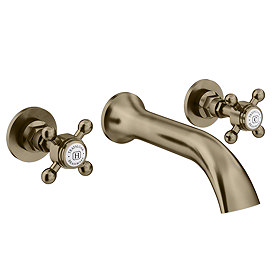 Trafalgar Wall Mounted Basin Spout and Crosshead Stop Taps - Antique Brass