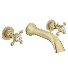 Trafalgar Wall Mounted Basin Spout and Crosshead Stop Taps - Brushed Brass