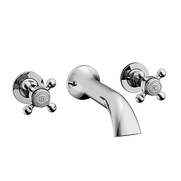 Trafalgar Wall Mounted Basin Spout and Crosshead Stop Taps Chrome