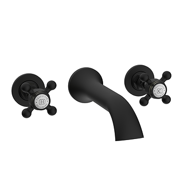 Trafalgar Wall Mounted Basin Spout and Crosshead Stop Taps – Matt Black