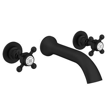 Trafalgar Wall Mounted Basin Spout and Crosshead Stop Taps – Matt Black