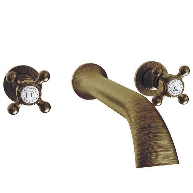 Trafalgar Wall Mounted Bath Spout and Crosshead Stop Taps Antique Brass