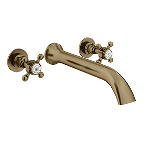 Trafalgar Wall Mounted Bath Spout and Crosshead Stop Taps Antique Brass
