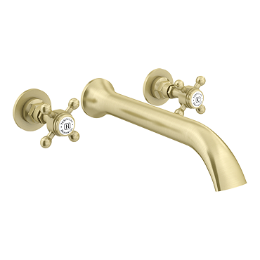 Trafalgar Wall Mounted Bath Spout and Crosshead Stop Taps Brushed Brass