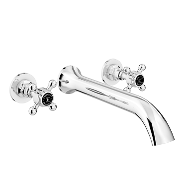 Trafalgar Wall Mounted Bath Spout and Crosshead Stop Taps Chrome & Black