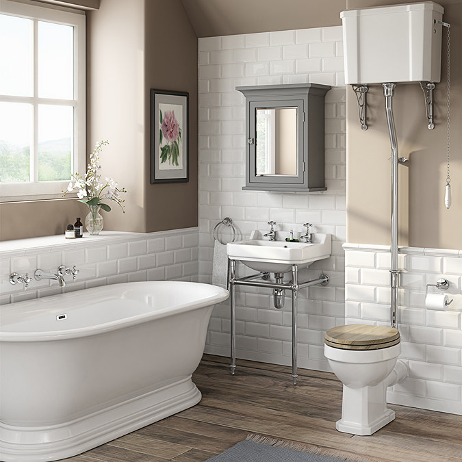 Trafalgar Traditional Wall-Mounted Bath Spout & French Crosshead Stop Taps in Polished Chrome