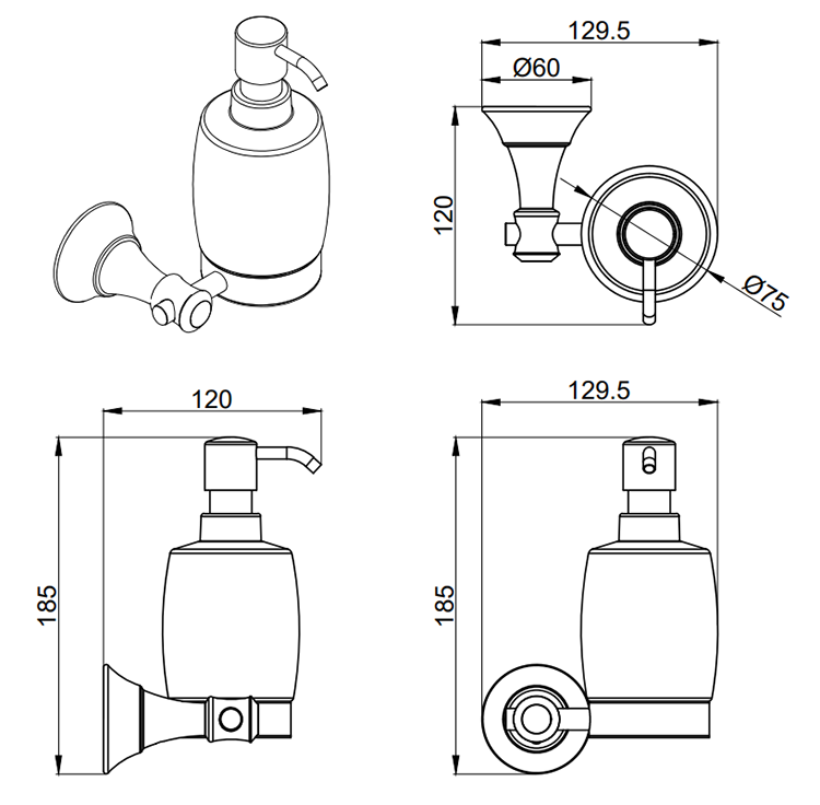 Trafalgar Wall Mounted Soap Dispenser - Brushed Brass