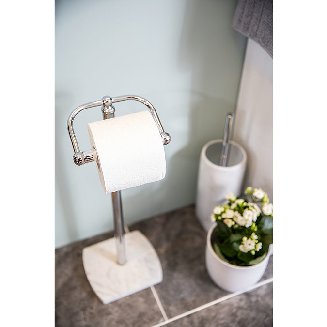 Trafalgar White Marble Effect Freestanding Toilet Roll Holder  Feature Large Image