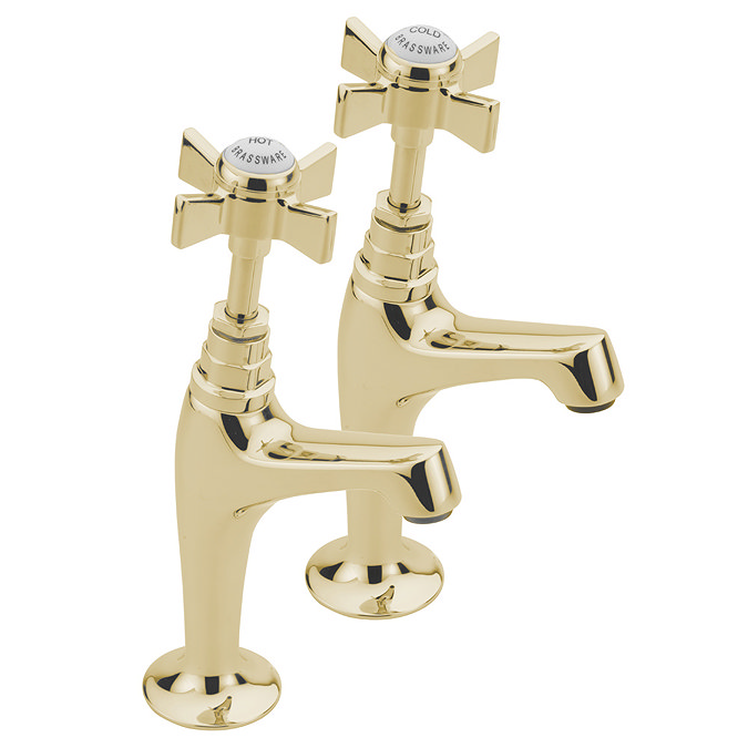 Tre Mercati Florence Antique Gold High Neck Kitchen Pillar Taps - FLORE-1099 Large Image