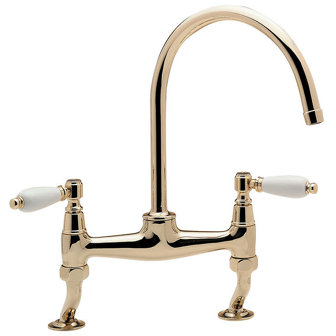 Tre Mercati - Series 900 Lever Dual Flow Bridge Pillar Kitchen Sink Mixer - Antique Gold - S9-LEV/24