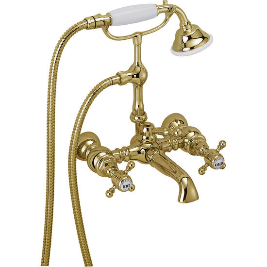 Tre Mercati - Wall Mounted Pillar Bath/Shower Mixer with Complete Kit - Antique Gold - 9604 Large Image