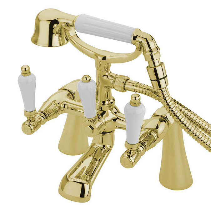 Tre Mercati Victoria Bianco Pillar Bath Shower Mixer with Kit - Antique Gold Large Image
